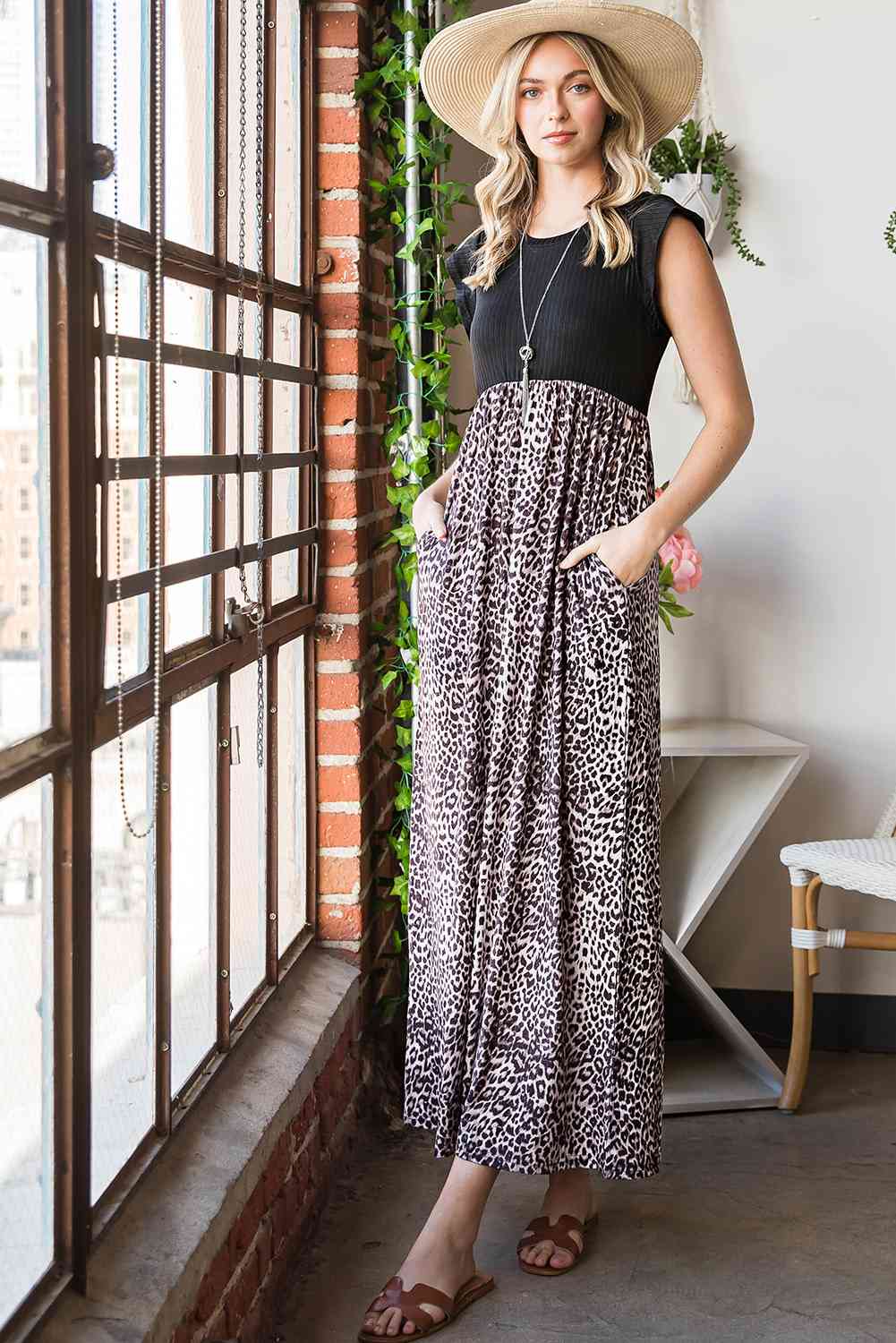 Leopard Print Round Neck Maxi Dress with Pockets  Krazy Heart Designs Boutique   