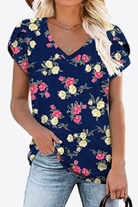 Printed Petal Sleeve V-Neck Blouse (12 Color Styles)  Krazy Heart Designs Boutique Dark Navy S 