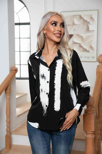 Tie-Dye Collared Neck Buttoned Blouse (2 Colors) Shirts & Tops Krazy Heart Designs Boutique Black S 