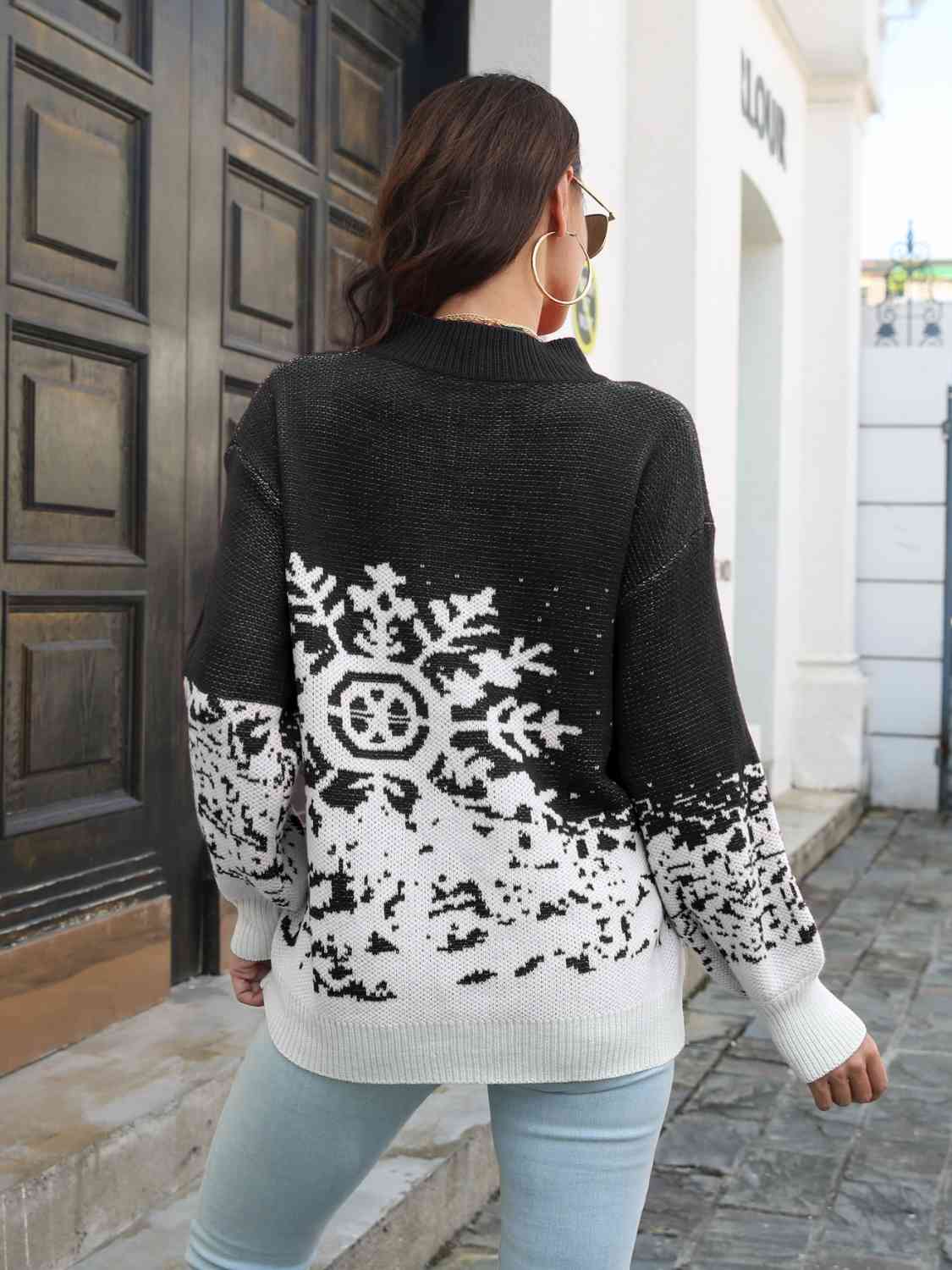 Snowflake Pattern Mock Neck Sweater (2 Colors) Shirts & Tops Krazy Heart Designs Boutique   