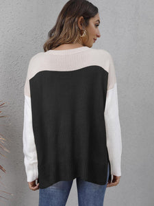 KHD Color Block Round Neck Dropped Shoulder Sweater (3 Colors)  Krazy Heart Designs Boutique   