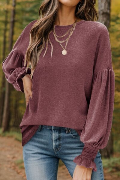 Round Neck Lantern Sleeve Top (5 Colors) Shirts & Tops Krazy Heart Designs Boutique Wine S 