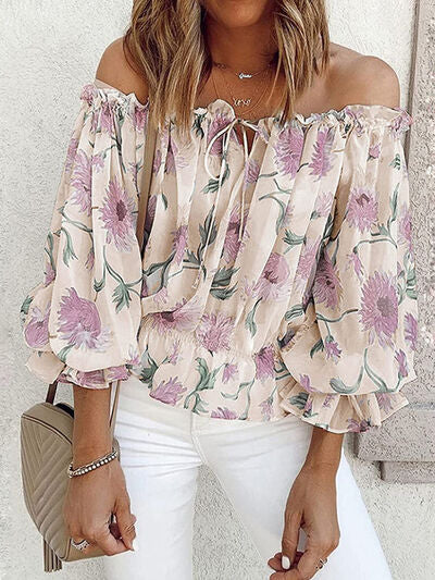 Floral Off-Shoulder Flounce Sleeve Blouse (4 Colors)  Krazy Heart Designs Boutique   