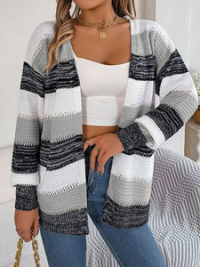 Openwork Striped Open Front Cardigan (3 Colors) coats Krazy Heart Designs Boutique Charcoal S 