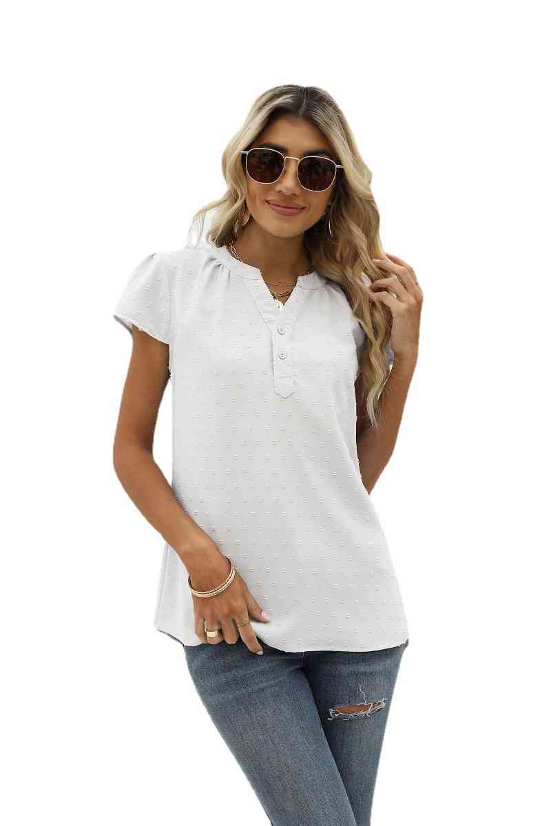 Swiss Dot Notched Neck Short Sleeve Top (9 Colors)  Krazy Heart Designs Boutique   