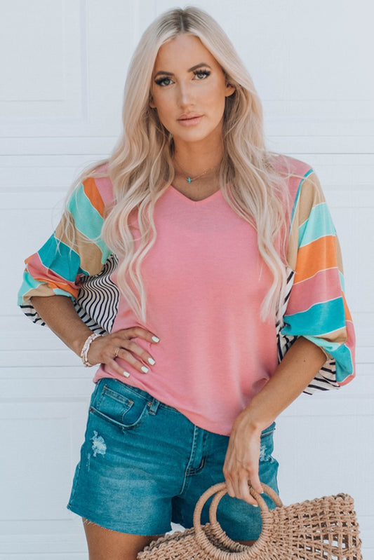 Striped Dolman Sleeve V-Neck Top Shirts & Tops Krazy Heart Designs Boutique   