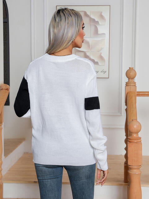 Color Block Cable-Knit Round Neck Sweater (2 Colors) Shirts & Tops Krazy Heart Designs Boutique   