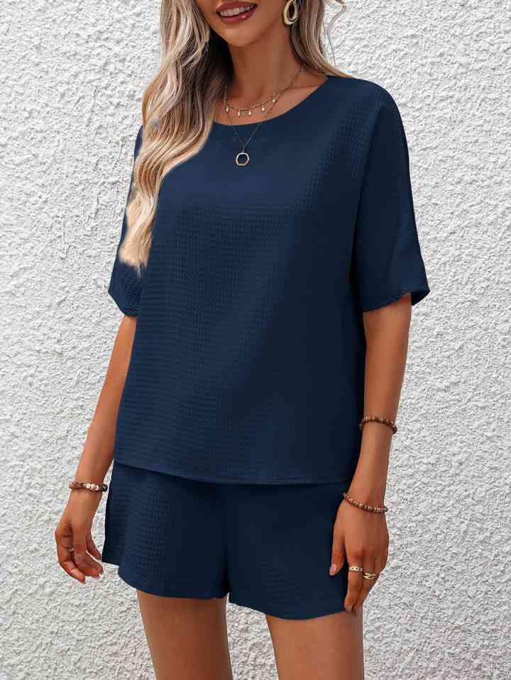 Waffle-Knit Top and Shorts Set (11 Colors) Loungewear Krazy Heart Designs Boutique Navy S 