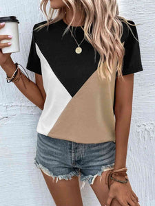 Trendy Color Block Blouse Shirts & Tops Krazy Heart Designs Boutique Sand S 