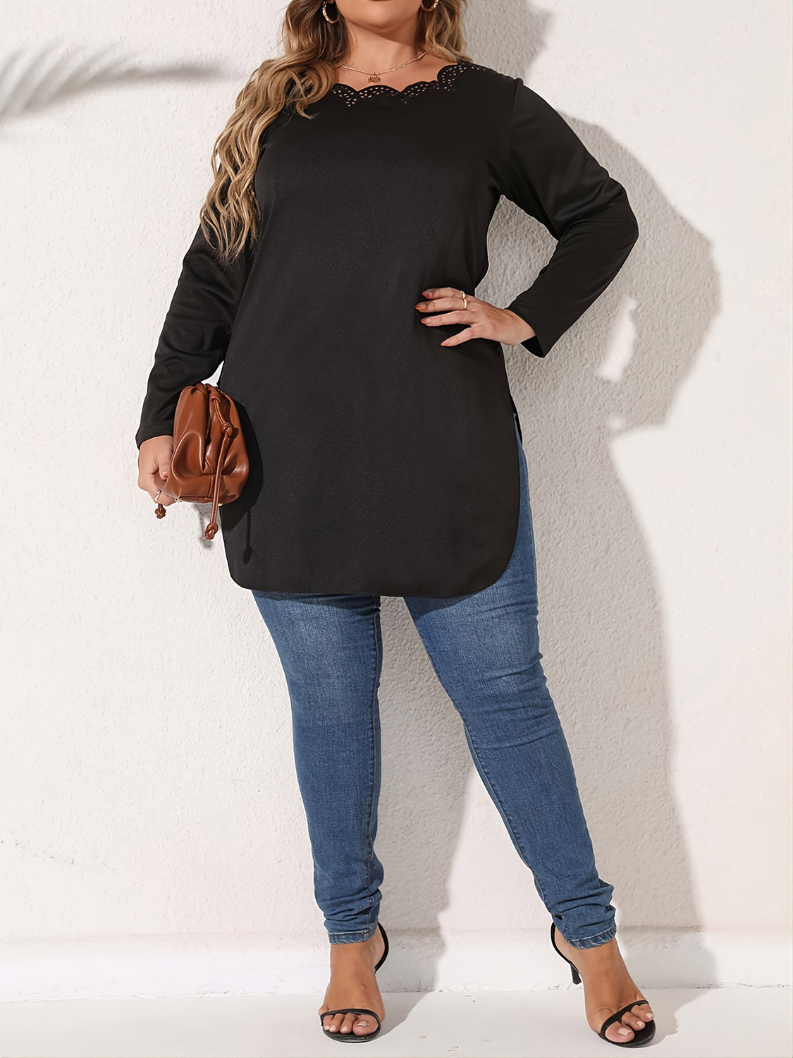 Plus Size Slit Long Sleeve T-Shirt  Krazy Heart Designs Boutique   