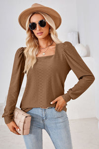 Square Neck Puff Sleeve Blouse (8 Colors)  Krazy Heart Designs Boutique Camel S 