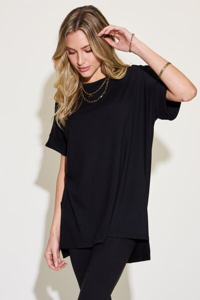 Zenana Plus Size Short Sleeve Slit T-Shirt and Leggings Lounge Set Loungewear Krazy Heart Designs Boutique   