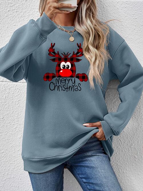 MERRY CHRISTMAS With Reindeer Sweatshirt (9 Colors)  Krazy Heart Designs Boutique Air Force Blue S 