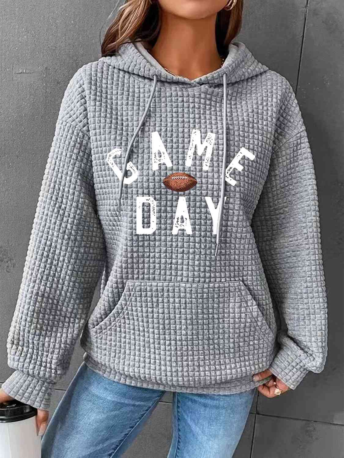 Full Size GAME DAY Graphic Drawstring Hoodie (3 Colors)  Krazy Heart Designs Boutique Heather Gray S 