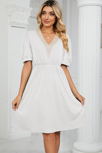 V-Neck Puff Sleeve Dress (8 Colors) Dress Krazy Heart Designs Boutique White S 