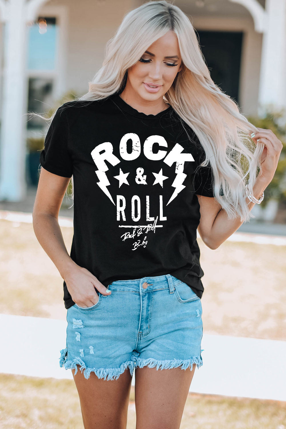 ROCK & ROLL Graphic Round Neck Short Sleeve Tee  Krazy Heart Designs Boutique   