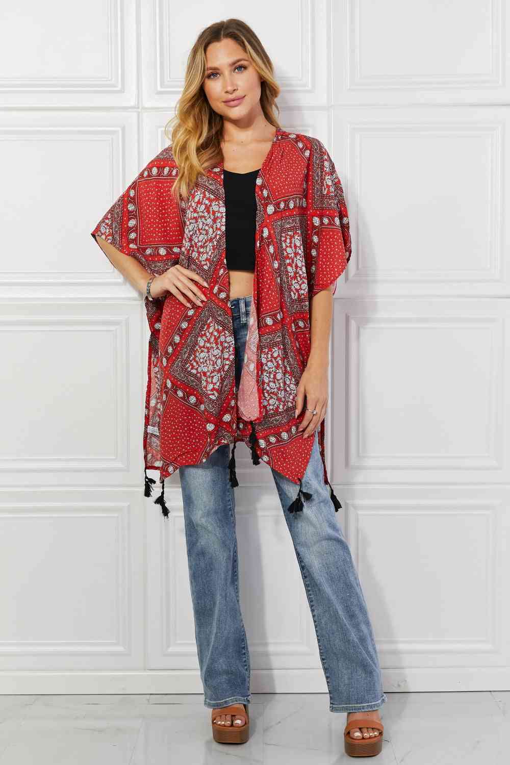 Justin Taylor Paisley Design Kimono in Red  Krazy Heart Designs Boutique Red One Size 
