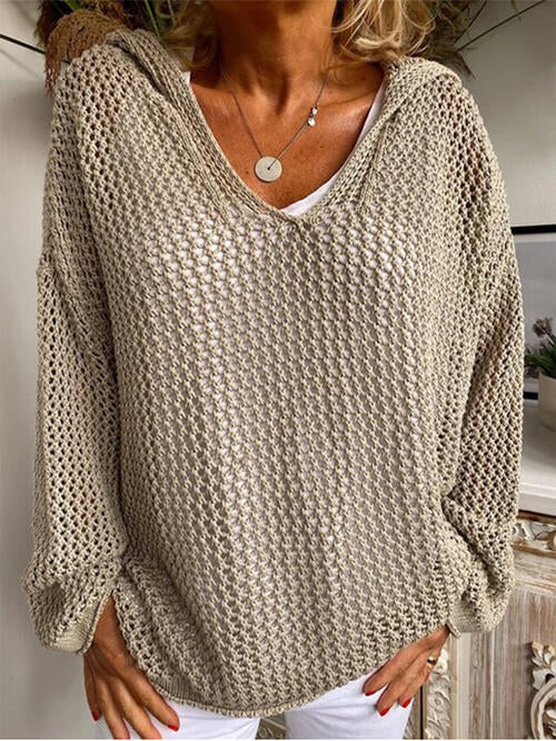 Openwork Hooded Long Sleeve Sweater (5 Colors) Shirts & Tops Krazy Heart Designs Boutique   