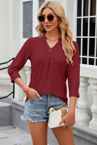 Eyelet Notched Knit Jacquard Top (8 Colors) Shirts & Tops Krazy Heart Designs Boutique   