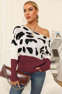 Full Size Two-Tone Boat Neck Sweater (3 Colors) Shirts & Tops Krazy Heart Designs Boutique Wine S 