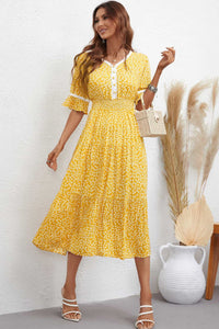 Floral V-Neck Smocked Waist Midi Dress (2 Colors)  Krazy Heart Designs Boutique Mustard S 