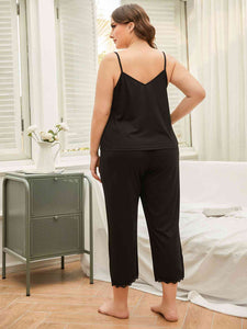 Plus Size Lace Trim Slit Cami and Pants Pajama Set (2 Colors) Loungewear Krazy Heart Designs Boutique   