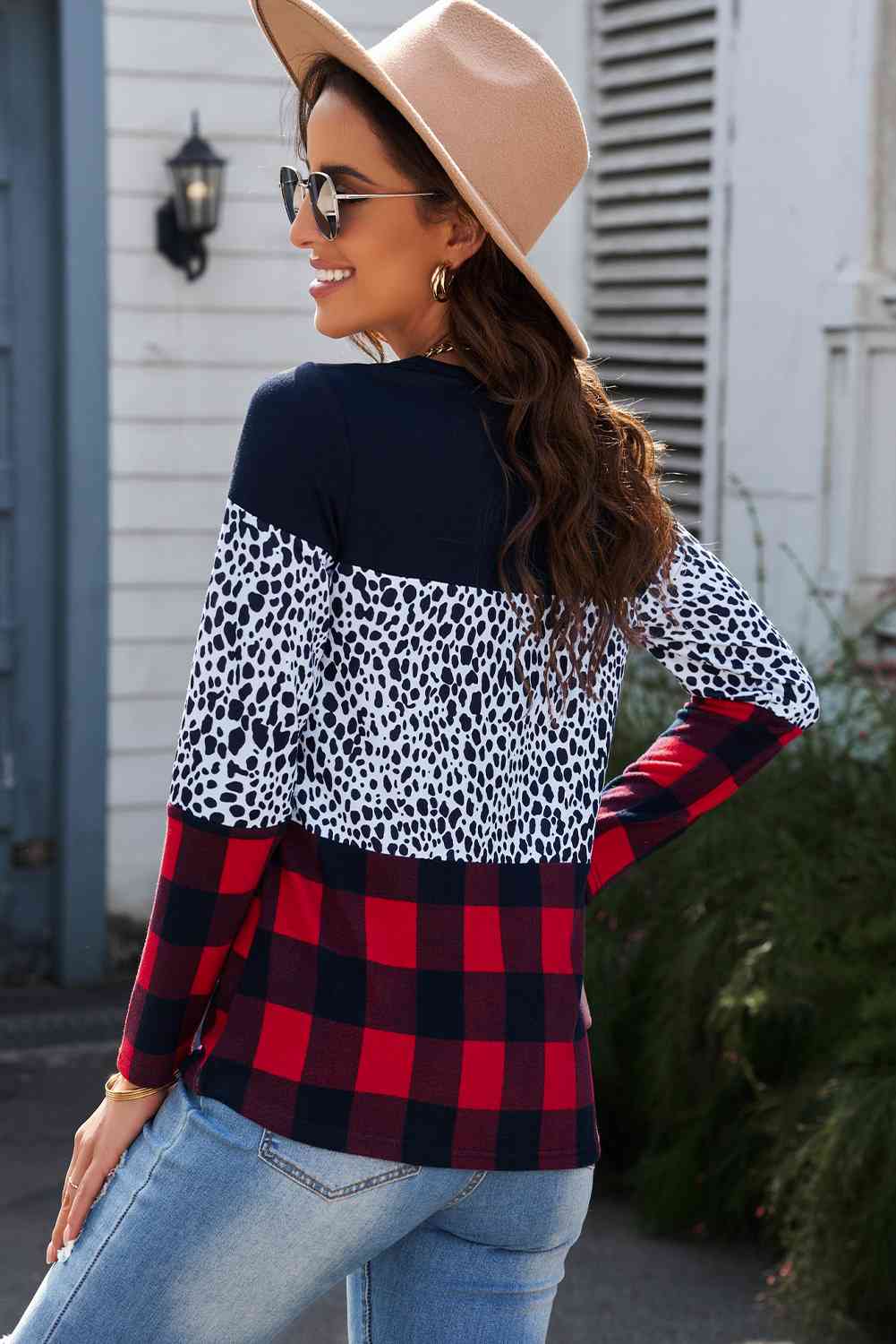 Leopard Print Color Block Long Sleeve T-Shirt Top Shirts & Tops Krazy Heart Designs Boutique   