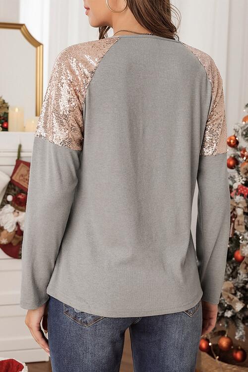 MERRY CHRISTMAS Sequin Round Neck Blouse Shirts & Tops Krazy Heart Designs Boutique   