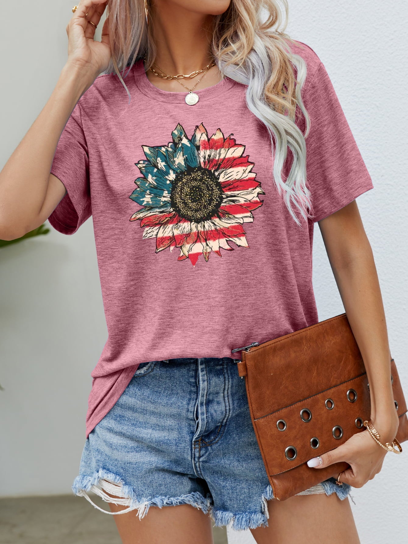 US Flag Flower Graphic Tee (5 Colors)  Krazy Heart Designs Boutique Dusty Pink S 