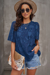 Round Neck Puff Sleeve Blouse (11 Colors)  Krazy Heart Designs Boutique Peacock  Blue S 