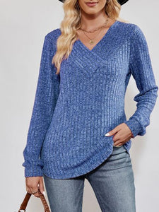 V-Neck Ribbed Long Sleeve Top (4 Colors) Shirts & Tops Krazy Heart Designs Boutique Cobalt Blue S 