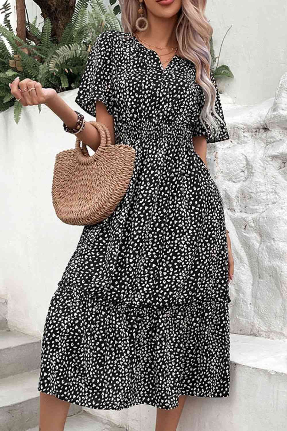 Leopard Print Short Sleeve Midi Dress Dress Krazy Heart Designs Boutique Black S 