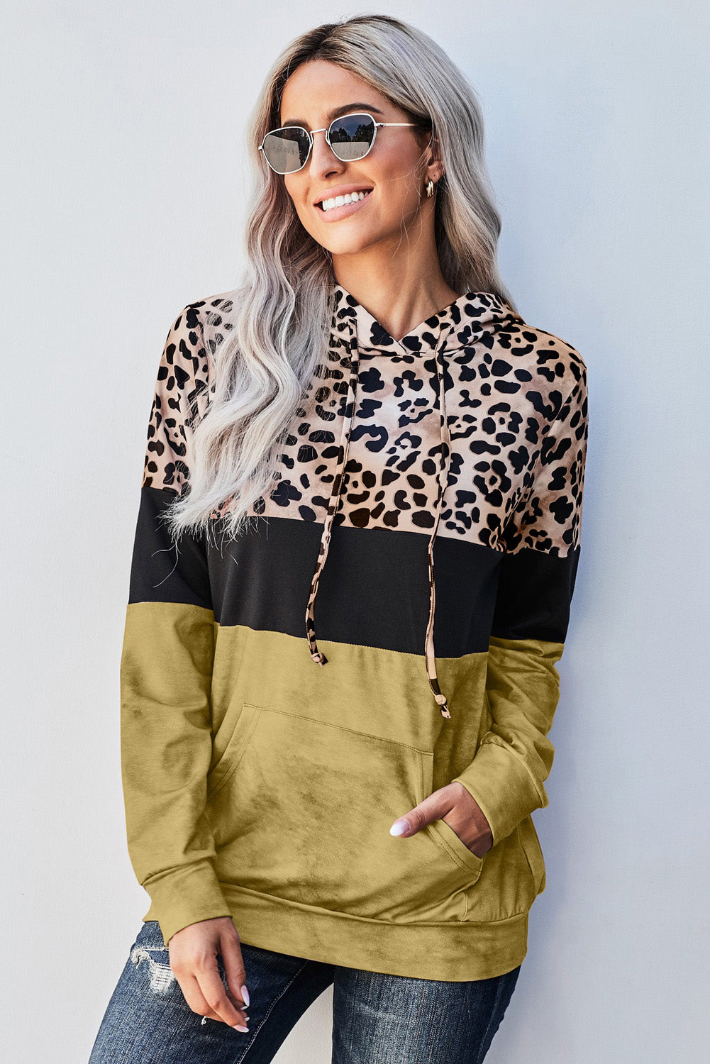 Leopard Color Block Hoodie (5 Colors)  Krazy Heart Designs Boutique Yellow S 