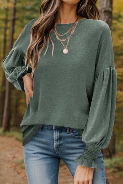 Round Neck Lantern Sleeve Top (5 Colors) Shirts & Tops Krazy Heart Designs Boutique Green S 