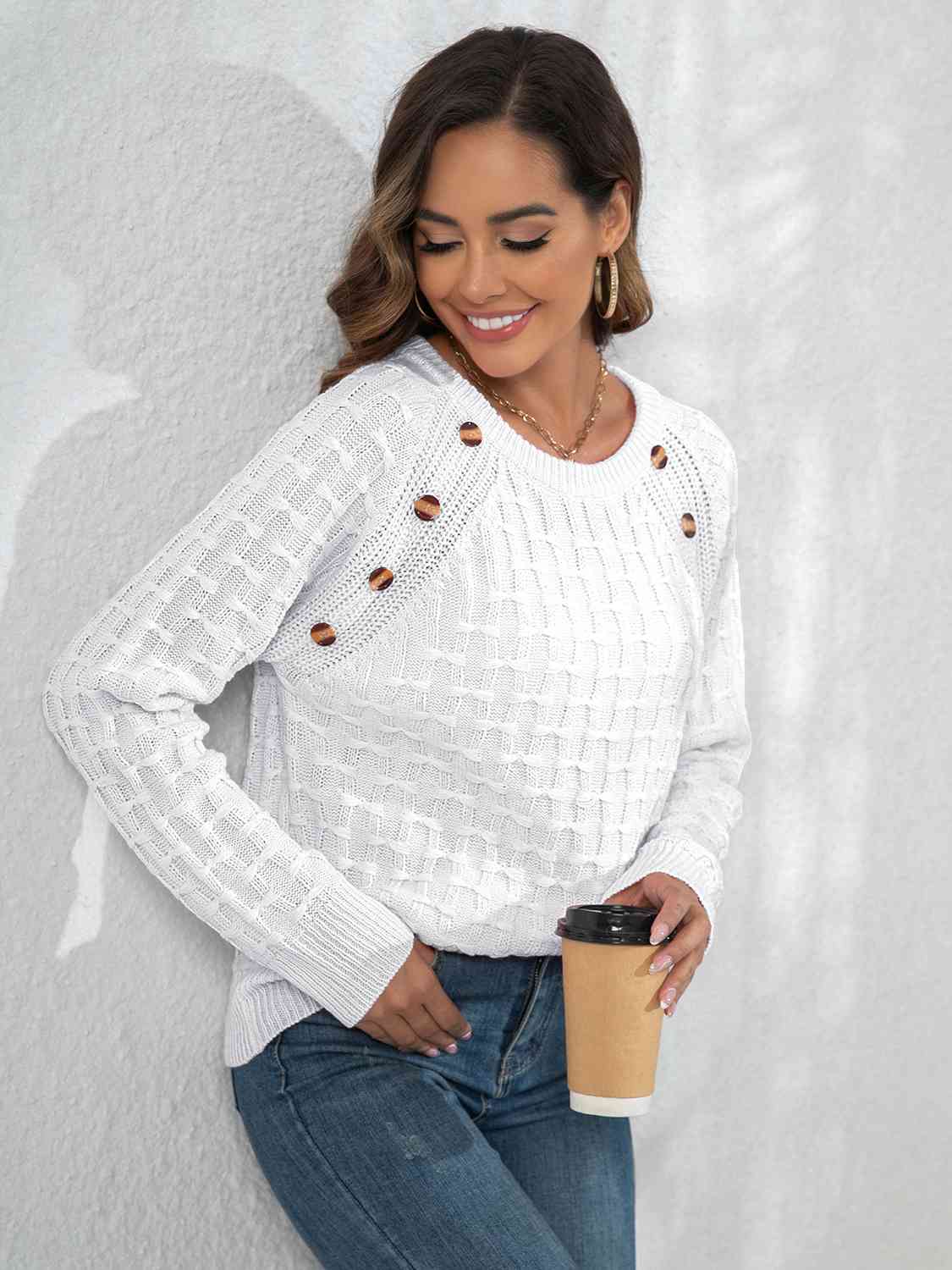 Decorative Button Long Sleeve Sweater (2 Colors)  Krazy Heart Designs Boutique   