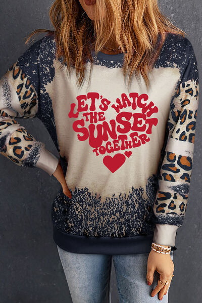 LET'S WATCH THE SUNSET TOGETHER Leopard Print Round Neck Sweatshirt Shirts & Tops Krazy Heart Designs Boutique Black S 
