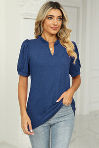 Notched Neck Puff Sleeve T-Shirt (5 Colors)  Krazy Heart Designs Boutique Royal  Blue S 