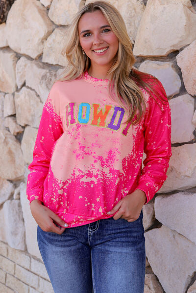 HOWDY Tie-Dye Round Neck Sweatshirt Shirts & Tops Krazy Heart Designs Boutique Hot Pink S 