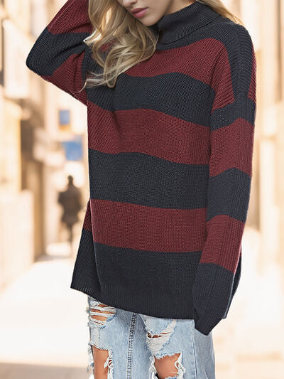 Striped Turtleneck Long Sleeve Sweater (3 Colors) Shirts & Tops Krazy Heart Designs Boutique   