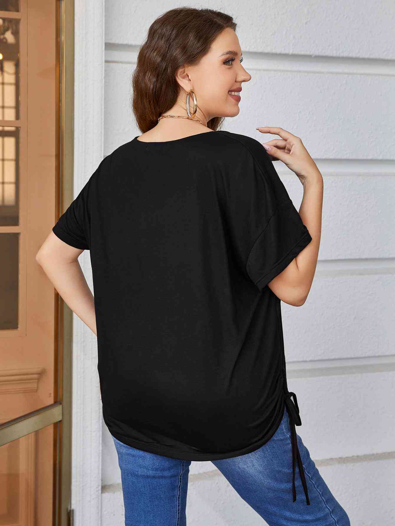 Plus Size Drawstring V-Neck Short Sleeve Blouse (2 Colors)  Krazy Heart Designs Boutique   