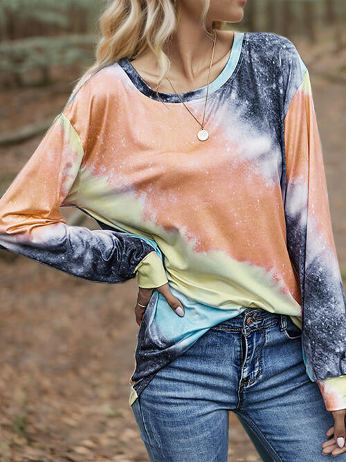 Tie Dye Round Neck Long Sleeve T-Shirt (2 Colors) Shirts & Tops Krazy Heart Designs Boutique   