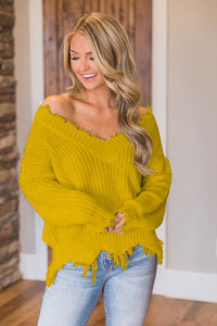 Frayed Hem Dropped Shoulder Sweater (10 Colors) Shirts & Tops Krazy Heart Designs Boutique Chartreuse S 