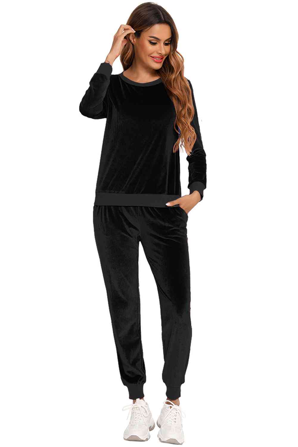 Round Neck Long Sleeve Loungewear Set with Pockets (3 Colors) Loungewear Krazy Heart Designs Boutique   