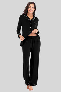 Collared Neck Long Sleeve Loungewear Set with Pockets (9 Colors) Loungewear Krazy Heart Designs Boutique Black S 