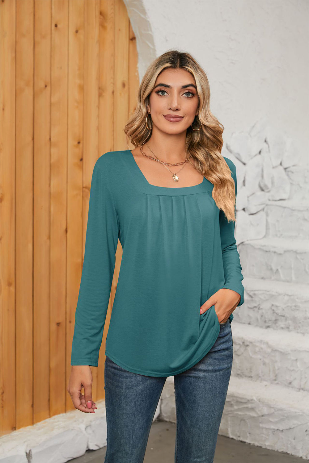 Square Neck Long Sleeve Top (7 Colors) Shirts & Tops Krazy Heart Designs Boutique Turquoise S 