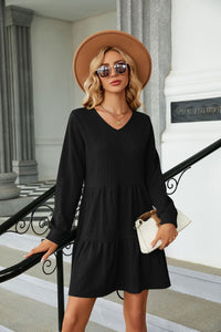V-Neck Long Sleeve Mini Dress (9 Colors)  Krazy Heart Designs Boutique Black S 