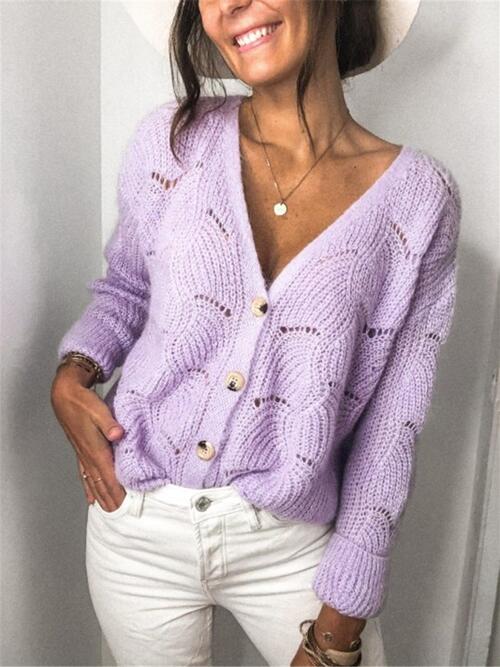 Openwork Button Up Long Sleeve Sweater (3 Colors) Shirts & Tops Krazy Heart Designs Boutique   