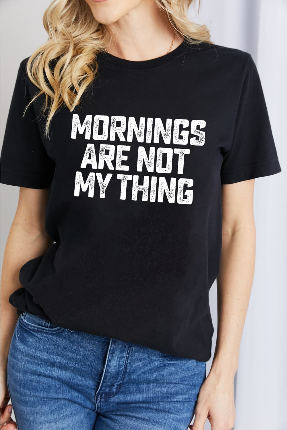 Simply Love Full Size MORNINGS ARE NOT MY THING Cotton T-Shirt (2 Colors)  Krazy Heart Designs Boutique Black S 