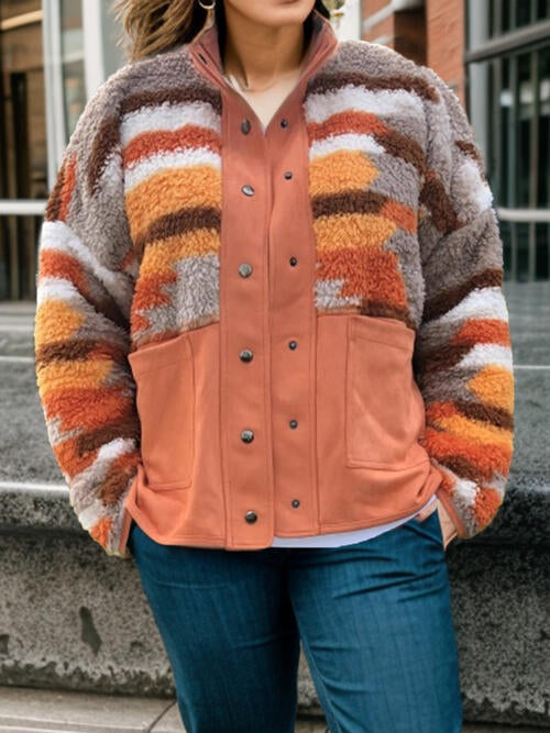 Plus Size Color Block Snap Down Jacket Shirts & Tops Krazy Heart Designs Boutique Tangerine 1XL 