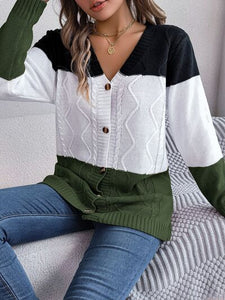 Cable-Knit Striped Color Block Button Up Cardigan (3 Colors) Shirts & Tops Krazy Heart Designs Boutique   